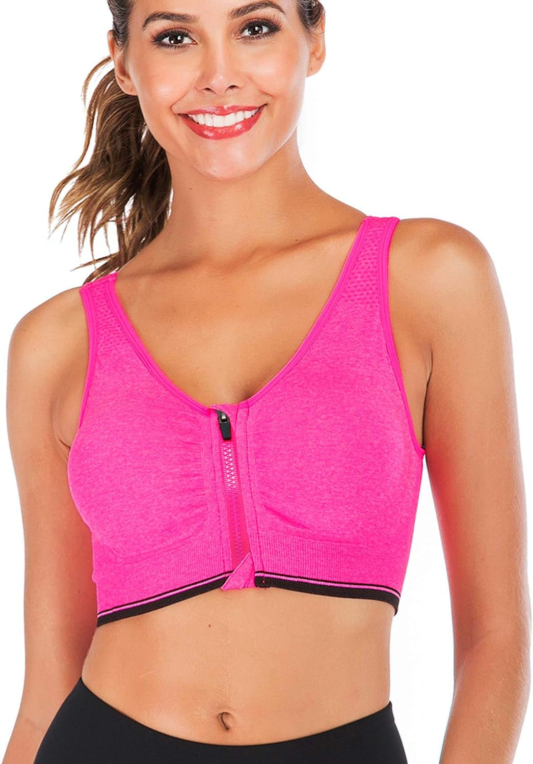 5PCS Women'S Zip Front Sports Bra Post-Surgery Bra Zipper Front Wirefree Removable Pads Yoga Bra Racerback Workout Bras