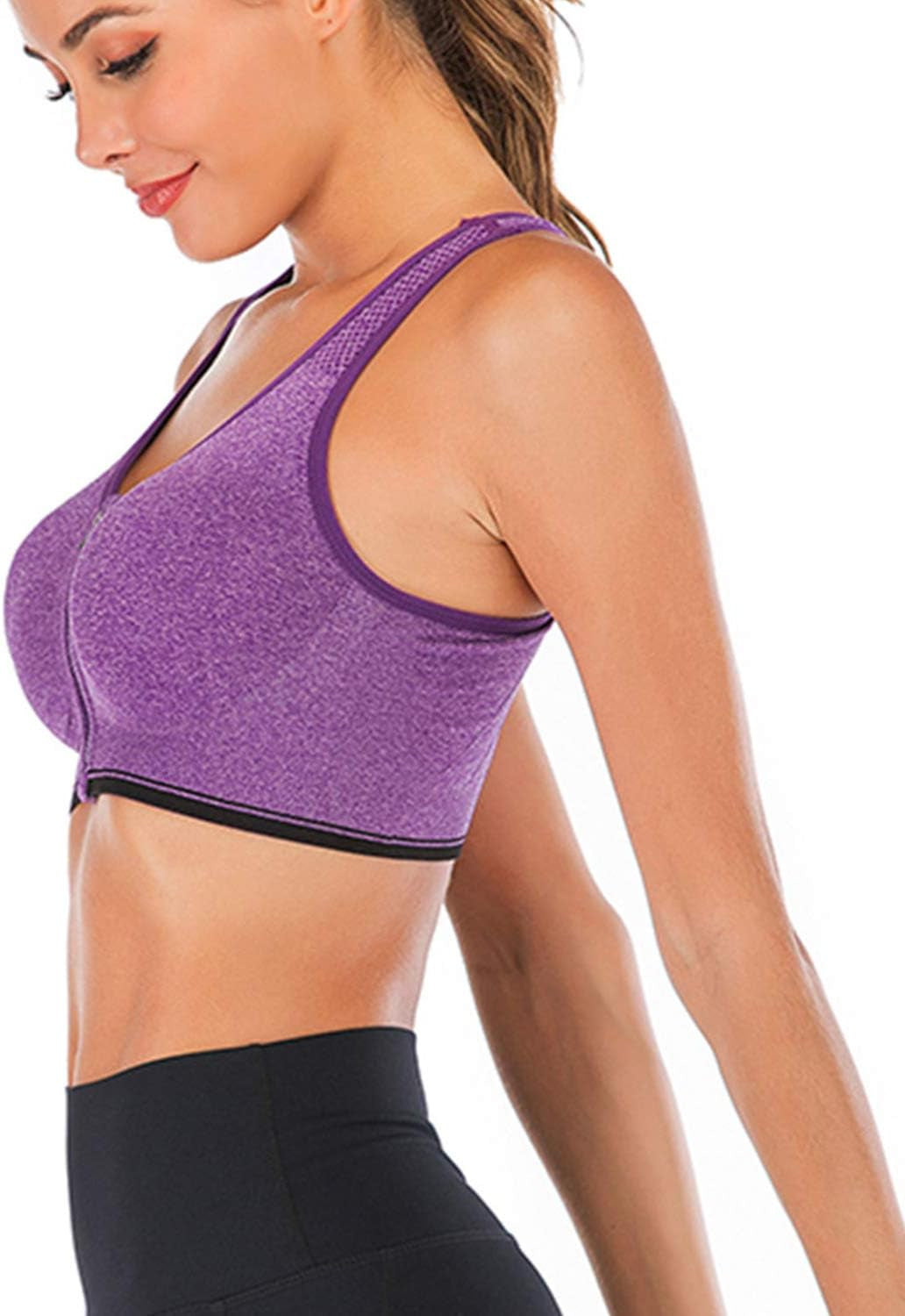 5PCS Women'S Zip Front Sports Bra Post-Surgery Bra Zipper Front Wirefree Removable Pads Yoga Bra Racerback Workout Bras